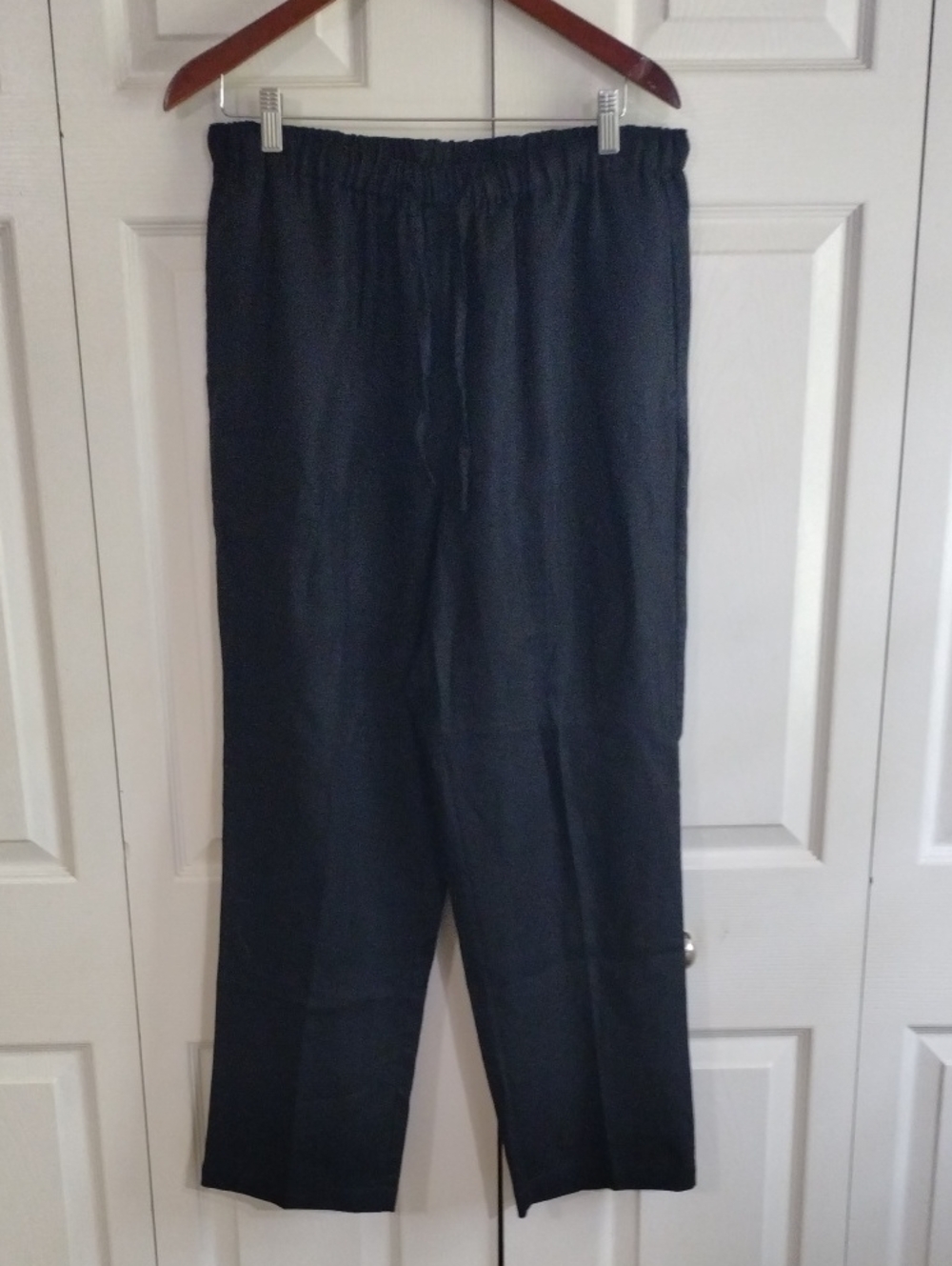 Orvis Black 100 Linen Elastic-Waist  Pull On Cropped Pants , Size 10/12